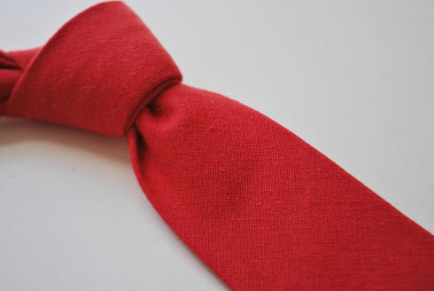 skinny plain red linen tie